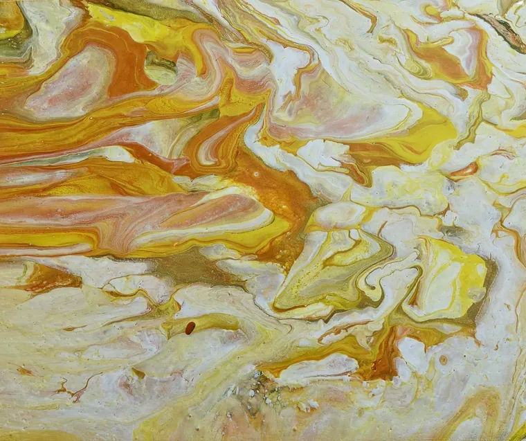 Honey-yellow, orange, and cream marbling like flowing amber.